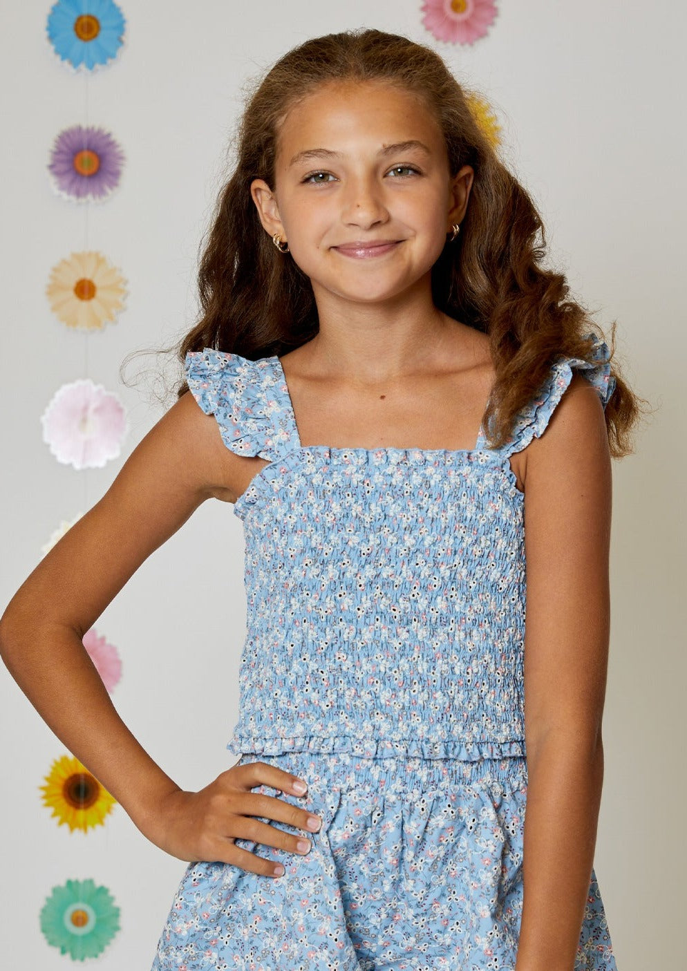 girls eyelet smock flutter tank