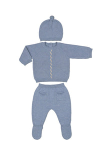 infant knit sweater, pant + hat set