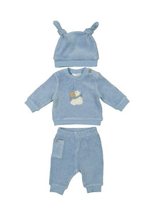 baby velour pant, sweatshirt + hat set