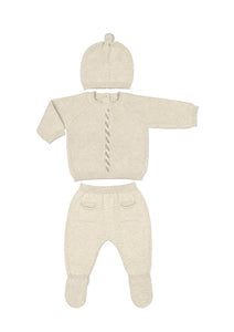 infant knit sweater, pant + hat set