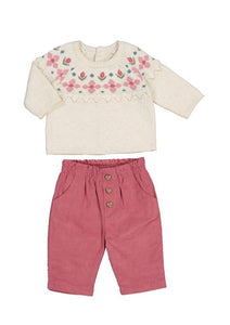 infant girl faire isle sweater + cord pant set