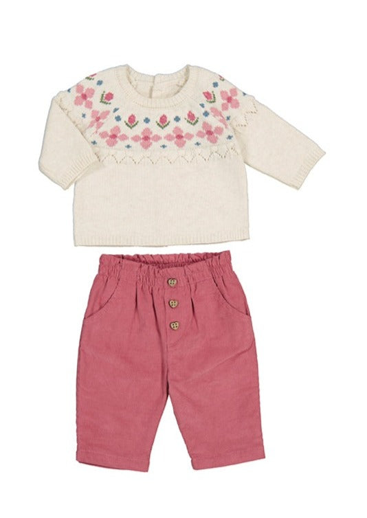 infant girl faire isle sweater + cord pant set