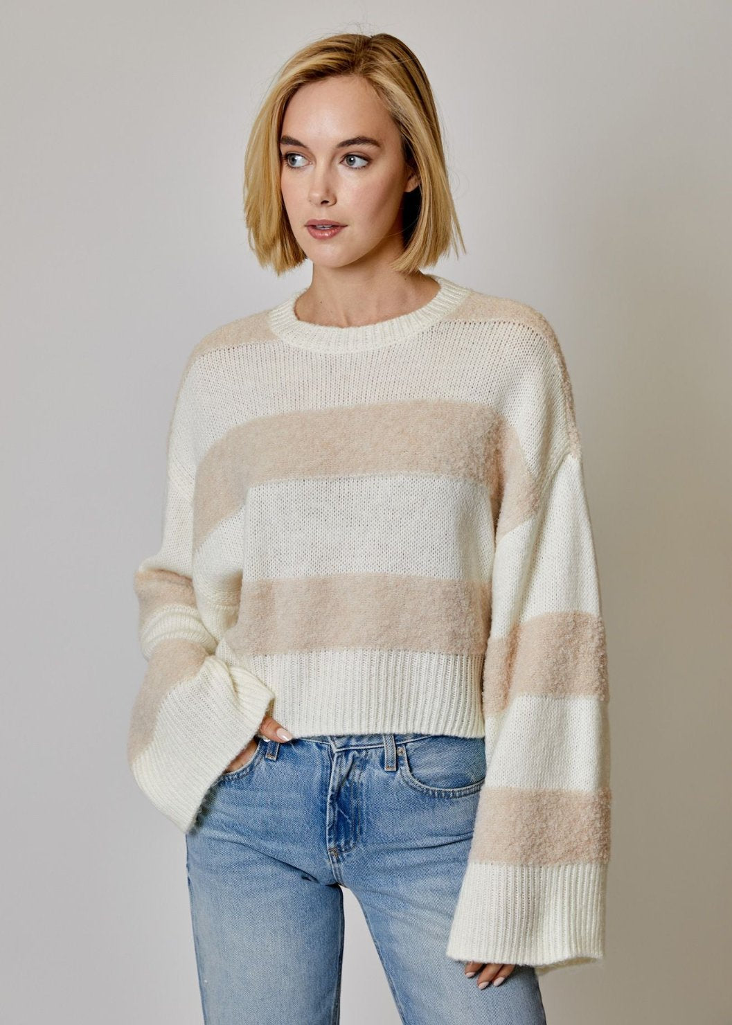 blush stripe crew sweater