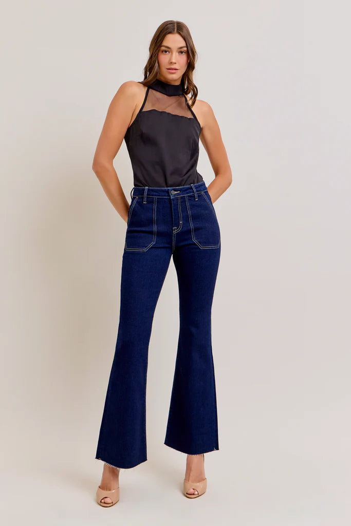 patch pocket flare jeans