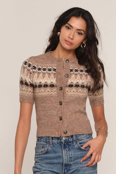 Short Sleeve Fair Isle Button Cardigan