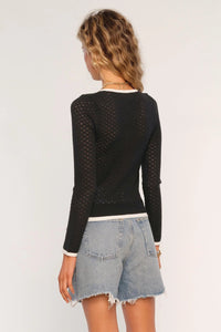 pointelle tie neck sweater