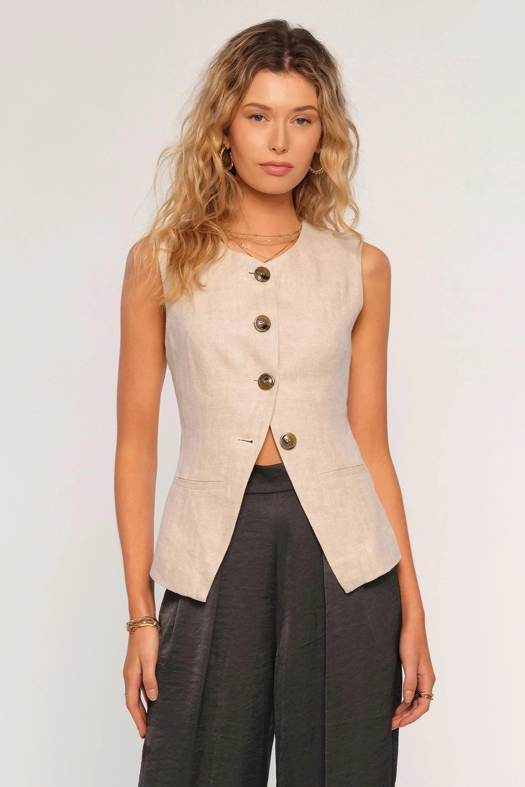 linen button vest