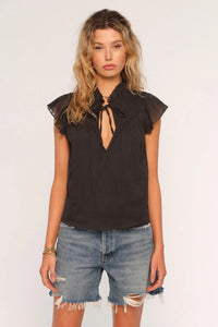 tie neck short sleeve blouse