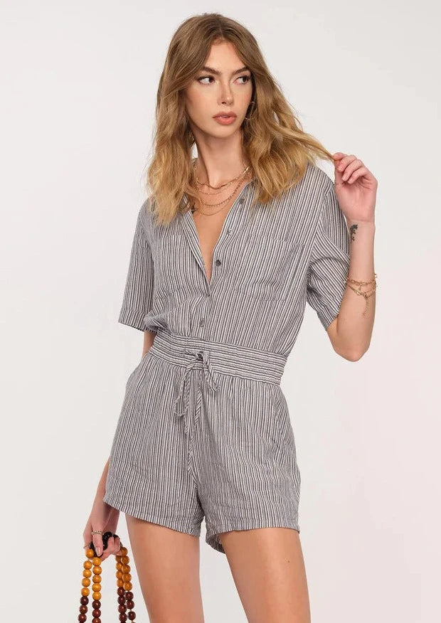 stripe short sleeve romper