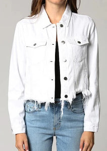 women fray hem denm jacket 