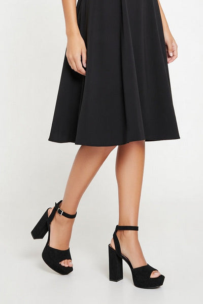Strap platform suede heel