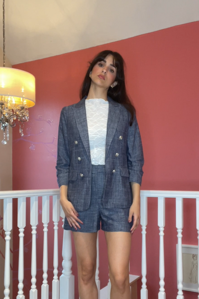 linen 3/4 sleeve blazer