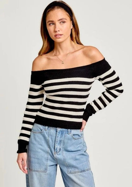 women off shoulder stripe sweater