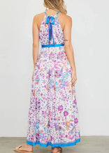 Load image into Gallery viewer, border print tie neck maxi dress
