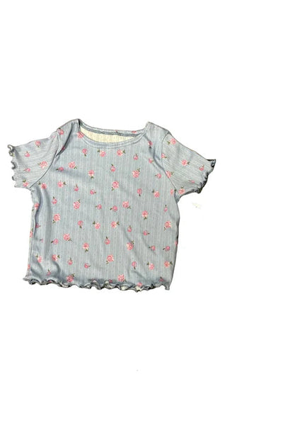 girls rib short sleeve print top
