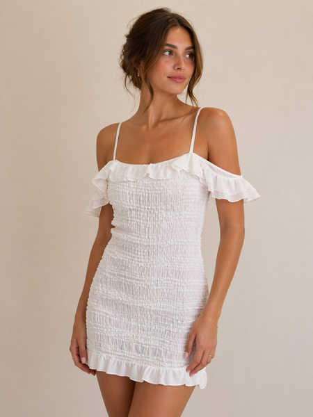 off shoulder textured dress