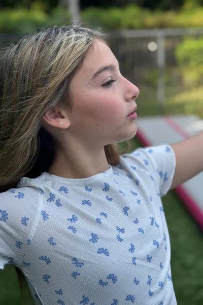 girls rib short sleeve bows tee