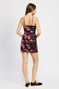 ruched print halter dress