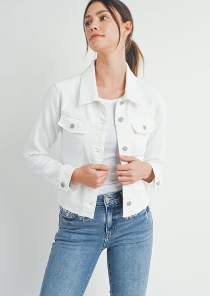 fitted denim jacket with fray