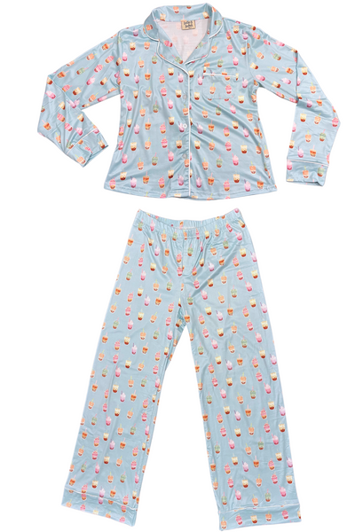 girls boba button pj set