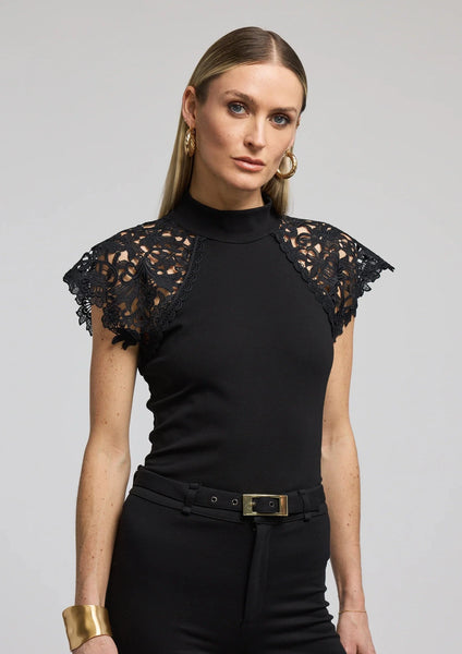 mock neck lace combo top