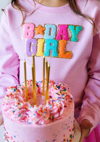girls birthday patch sweatshirt