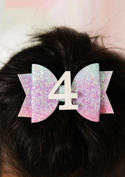 4th Birthday Pastel Rainbow Bow Hair Clip
