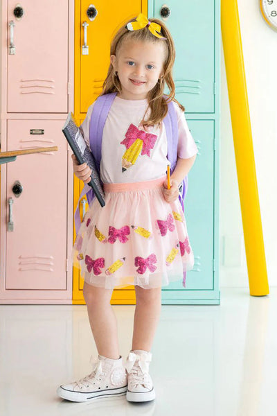 girls pencil bow tshirt