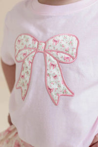 girls bow floral short sleeve tee