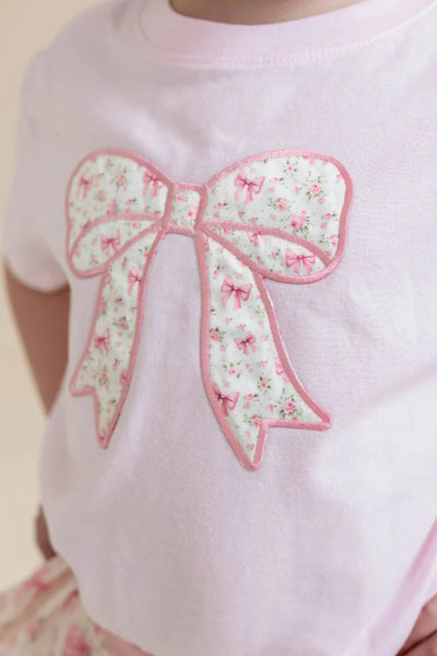 girls bow floral short sleeve tee