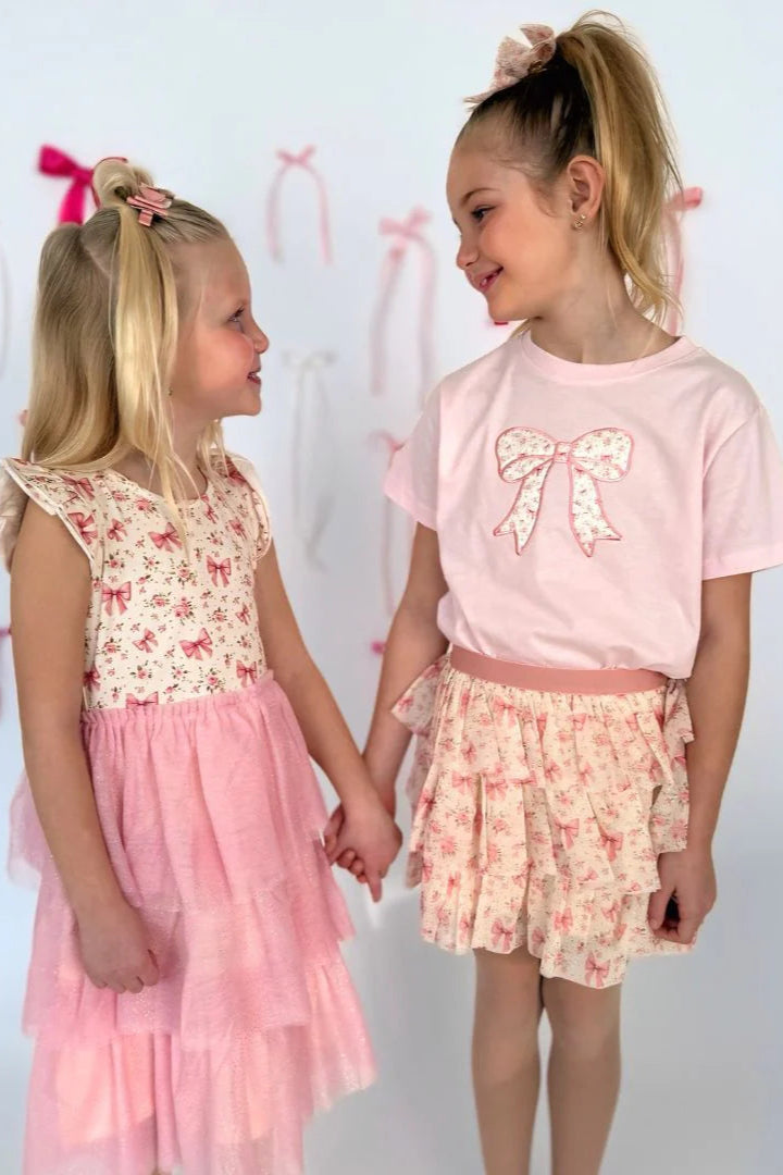 girls bow floral short sleeve tee