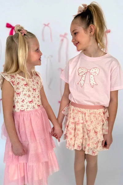 girls bow floral short sleeve tee