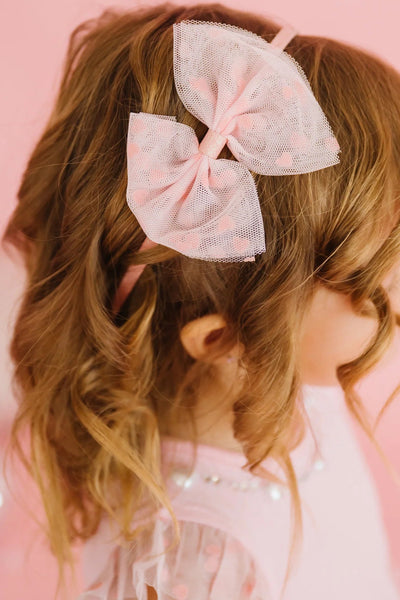 girls heart tulle bow headband