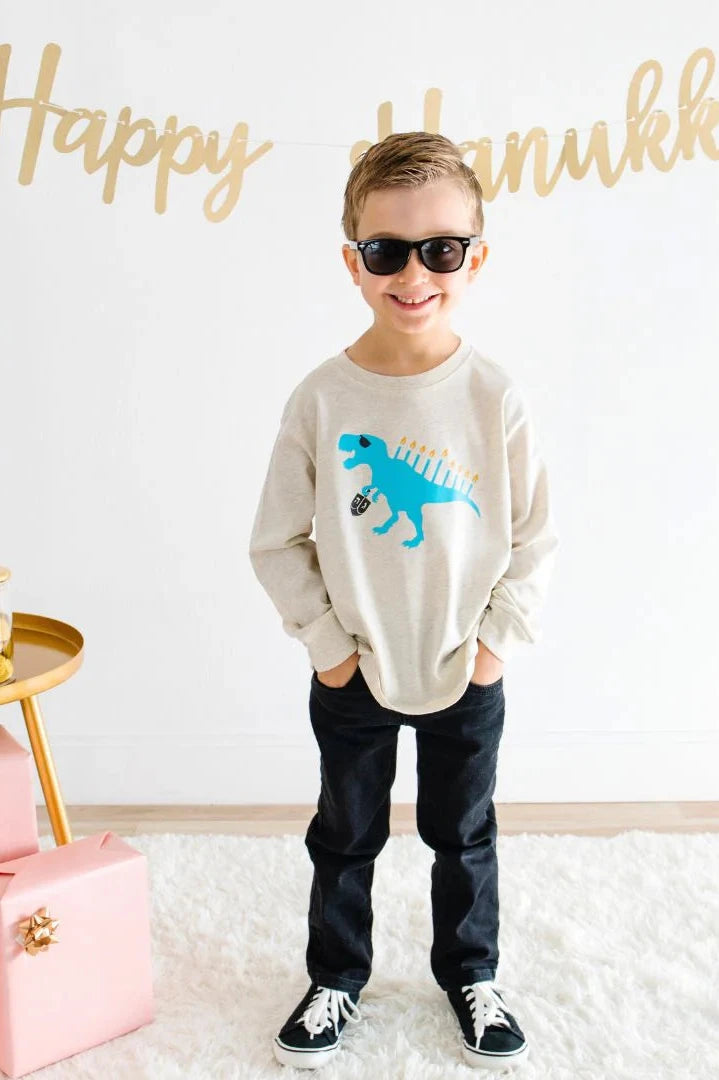 kids menorasaurus hanukkah tee