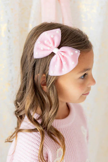 pearl tulle bow clip