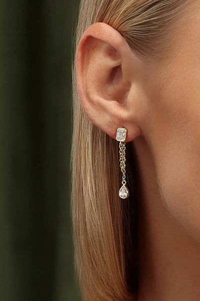 Oval CZ Chain Drop Earring