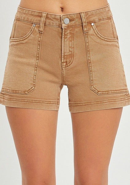 midrise patch pocket shorts