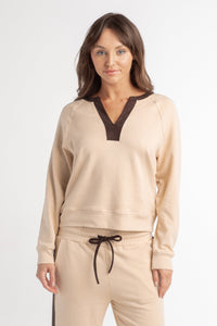 v neck leather trim top