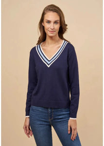 collegiate stripe v neck sweater