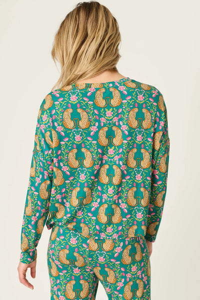 cheetah long sleeve lounge top