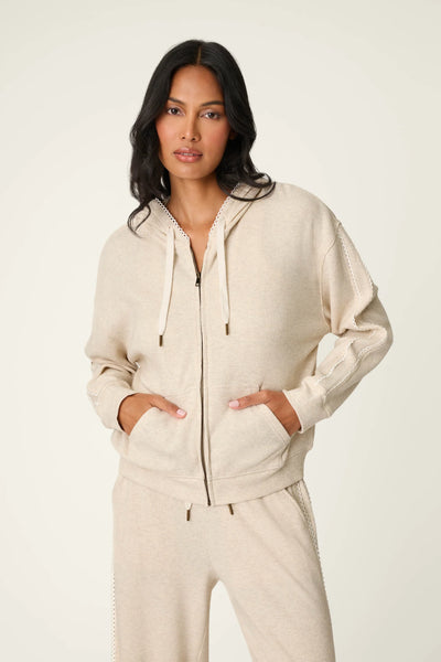 waffle pique trim hoodie