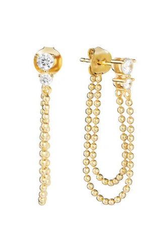 2cz bead chain earring