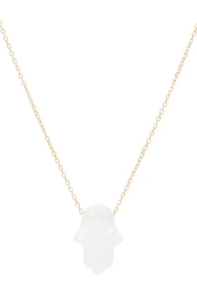 white opal hamsa necklace