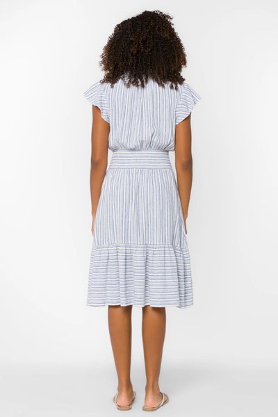 stripe ruffle sleeve dress