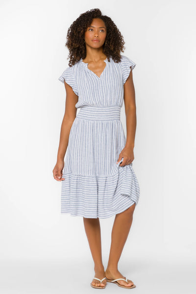 stripe ruffle sleeve dress