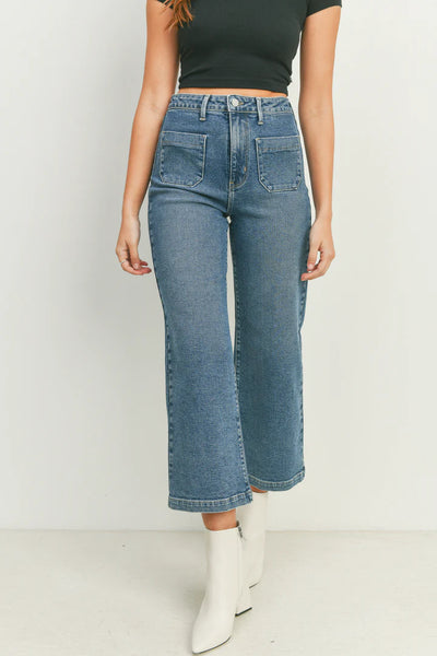 patch pocket wide leg jean