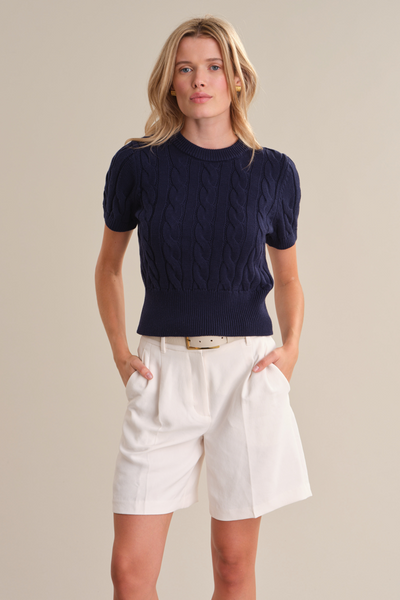 cable short sleeve pullover