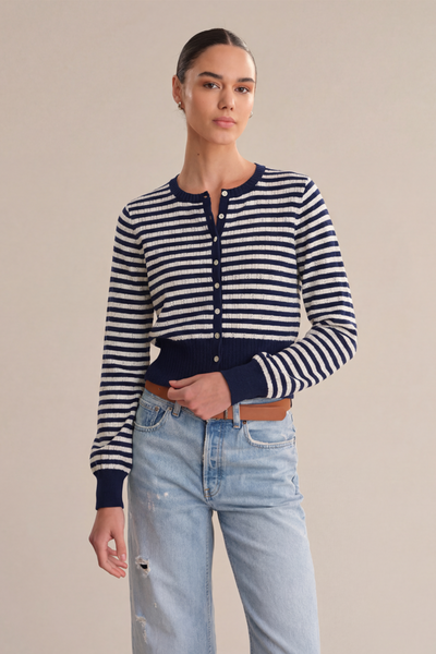 stripe pointelle rib cardigan