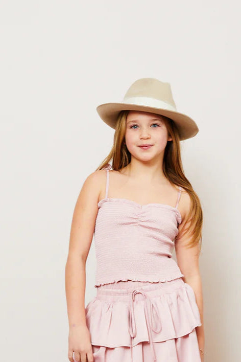 girls satin smocked top