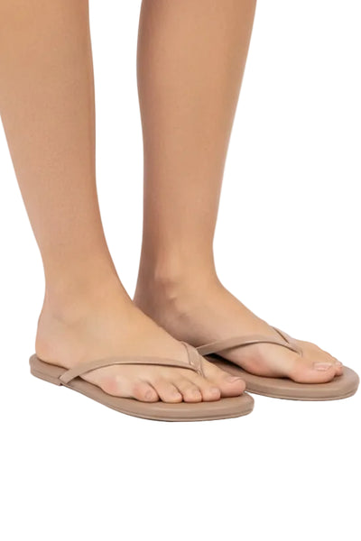 vleather + patent strap flip flop